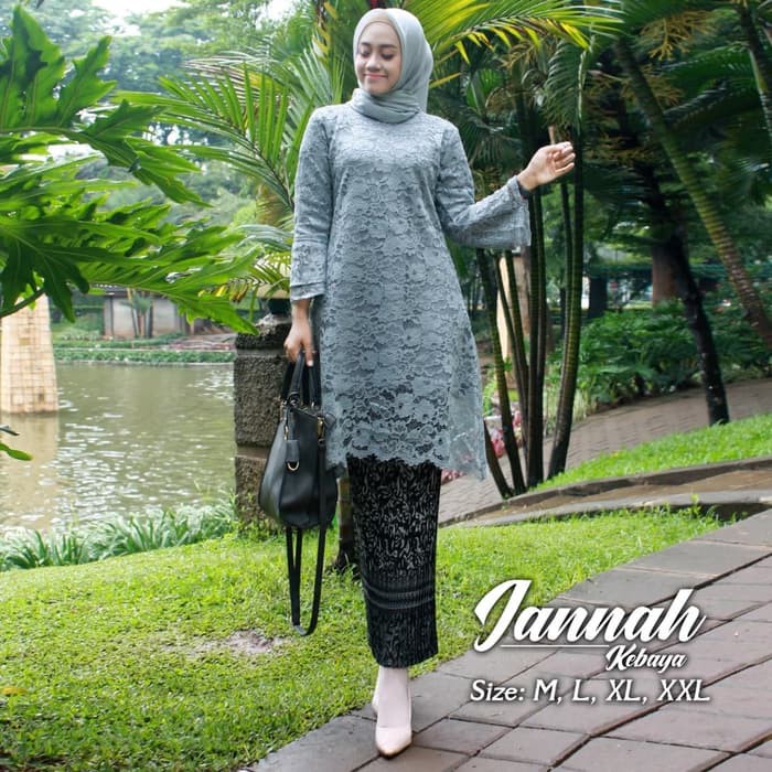 Setelan Kebaya Longcape Brokat / Tunik Brukat Full Furing Hijau Dan Warna Lainnya