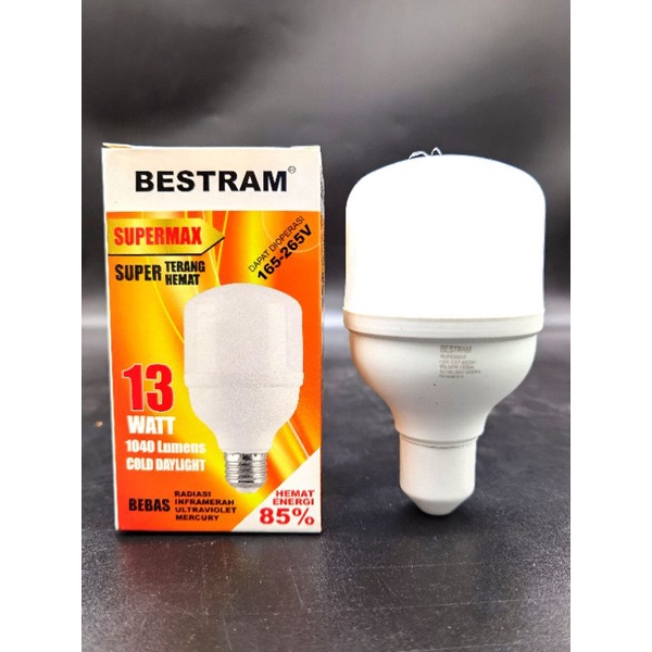 Lampu Led 13w Bestram Supermax, warna bolam putih 6500K, garansi 1 tahun