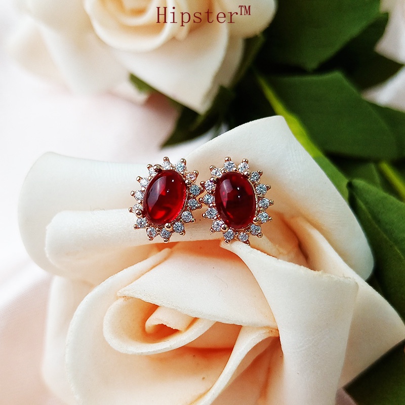 Elegant Hot Sale Natural Ruby Jewelry Set Ear Stud and Ring Necklace Three-Piece Set