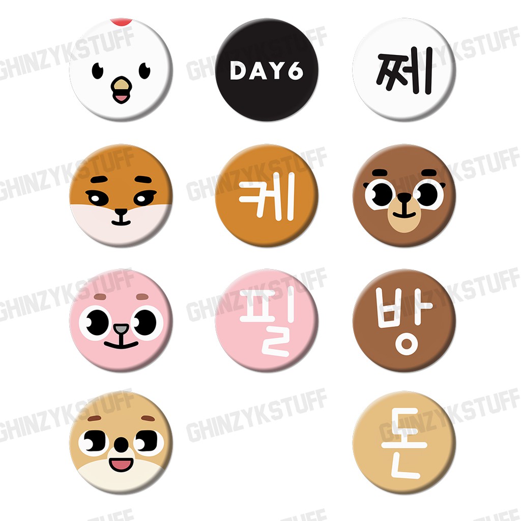 PIN Button Set isi 3 Peniti Bros 44mm KPOP DAY6 Denimalz Unofficial Young K Dowoon Jje Bang Ke Pil