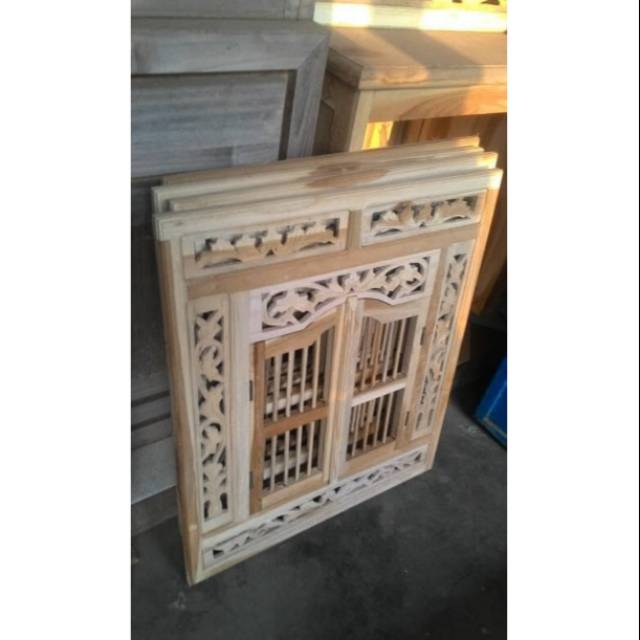 Jendela Krepyak Cermin Hias MENTAH kayu jati