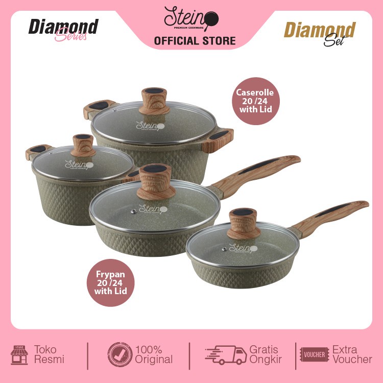 Panci Steincookware Paket Diamond Set Stein Diamond Series Granite Pan Caserole Frypan Lid Stein Cookware Fry Pan