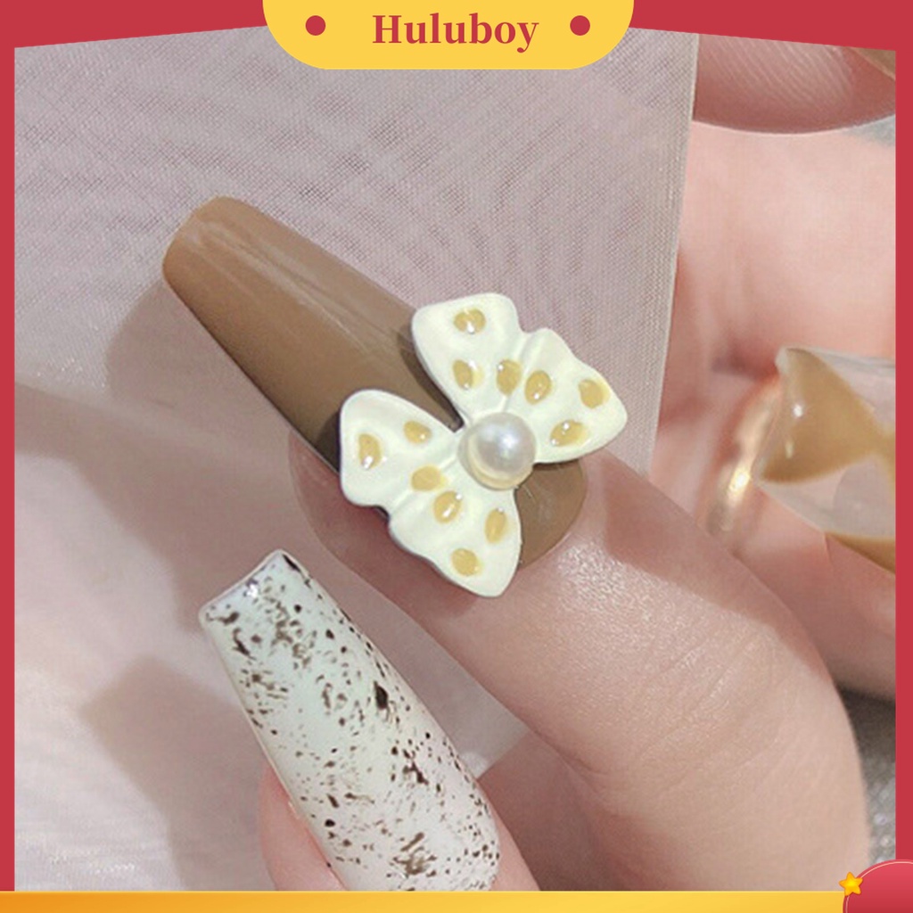 Huluboy Huluboy♡ 5pcs / Set Hiasan Kuku Bentuk Pita Aksen Mutiara Imitasi Untuk Aksesoris Nail Art / Salon