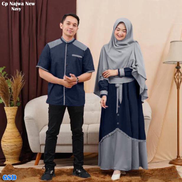 Cp Najwa/ Promo Baju pasangan/Gamis Wanita Muslim Dan kemeja Cowok Lengan pendek/Pakaian Couple