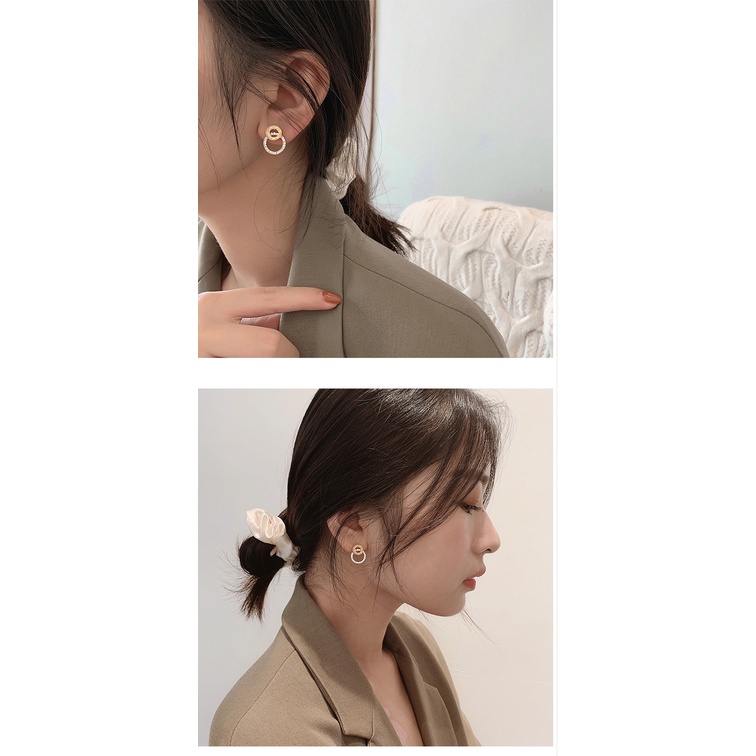 Anting Tusuk Asimetris Model Bulat Hollow Gaya Korea Untuk Wanita