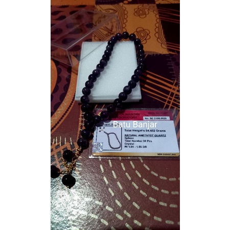 Tasbih batu kecubung asli dengan sertifiktat