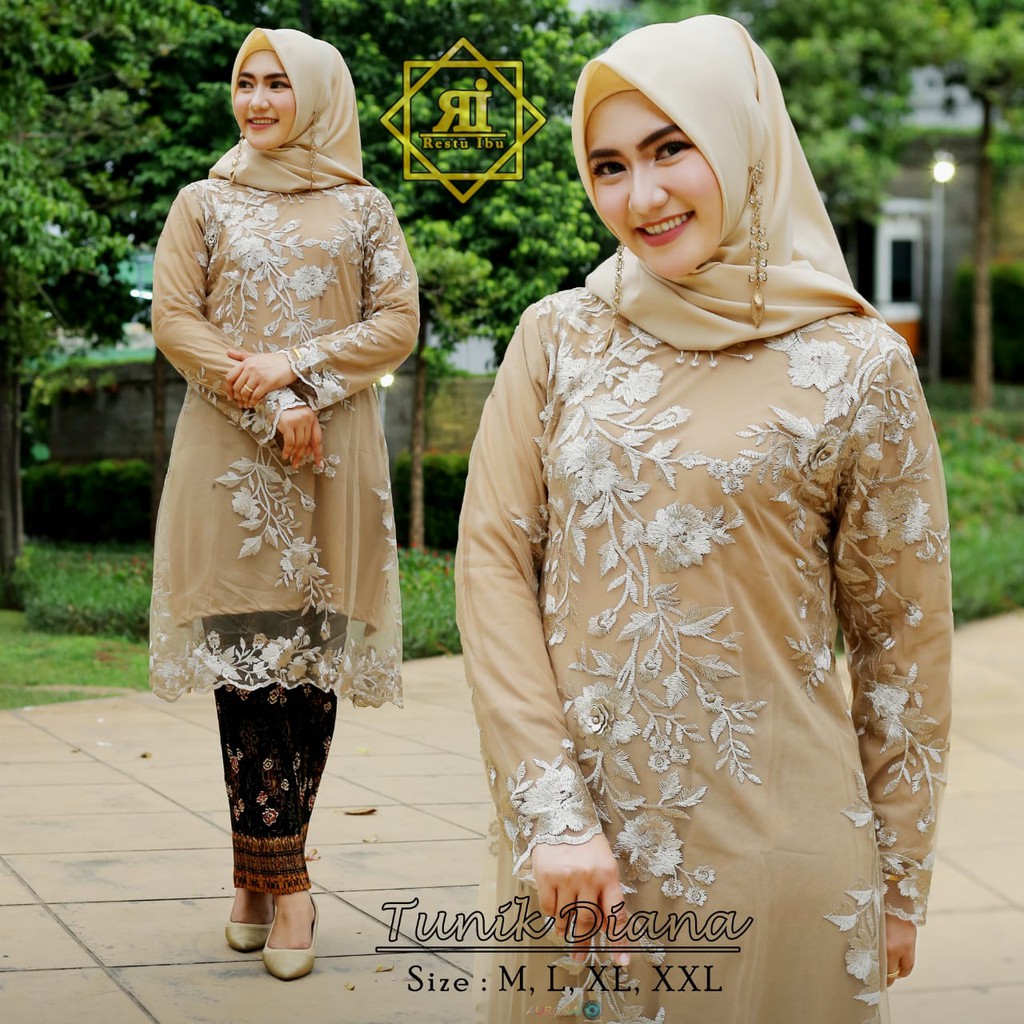 ( COD )  Setelan kebaya tunik felicia payet - kebaya modern - outfit kekinian - bahan tulle bordir mutiara - baju acara pesta keluarga atau kondangan, pakaian wisuda dan akad