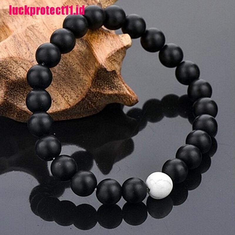 (LUCK) 2pcs / Set Gelang Manik Lava Tulisan His &amp; Hers Untuk Pasangan / Pria / Wanita