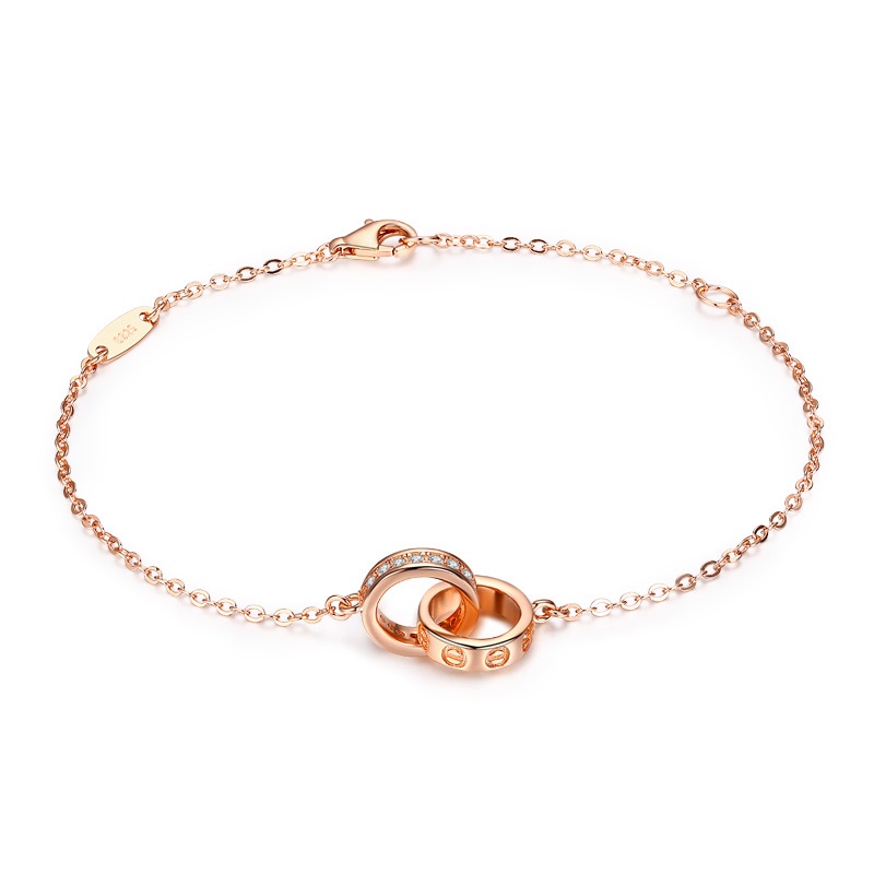 Gelang Cincin Ganda Bahan Stainless Steel Warna Rose Gold Untuk Wanita