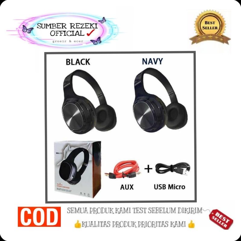 SR - Headset Bando Bluetooth WK-015 Wireless Stereo Earphone / Handphone J Bluetooth Wk015 Extra Bas