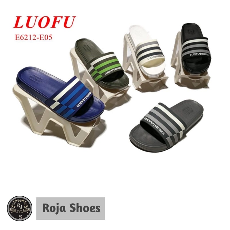 SANDAL KOKOP JELLY KARET PRIA LUOFU COMFORT MOTIF STRIPES