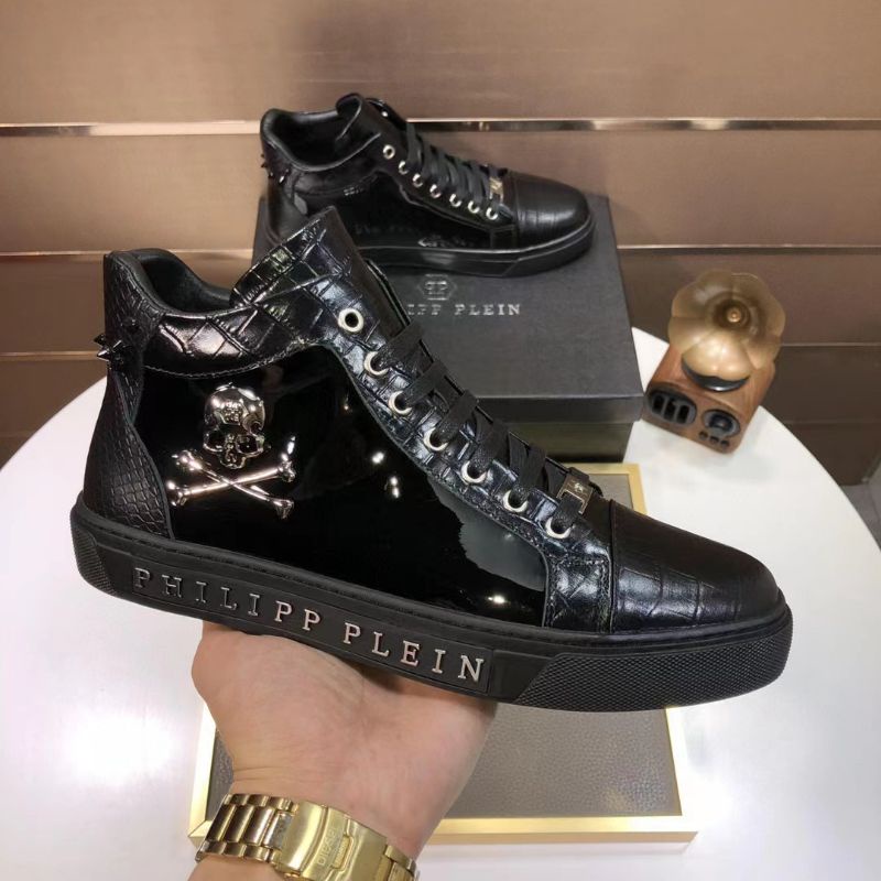 sepatu philipp plein sneaker boots pria mirror top Brand pp shoes men cowok hitam