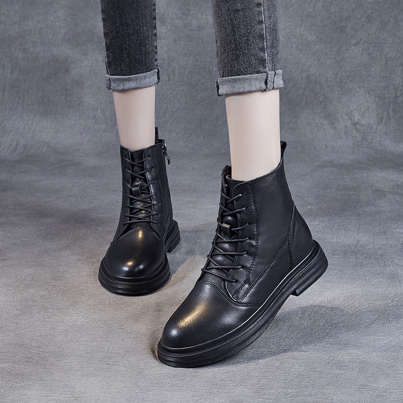 Sepatu Boot Kulit Wanita Branded Lapisan Pertama Kulit Sapi Martin Boots Wanita    Sepatu 2021new La