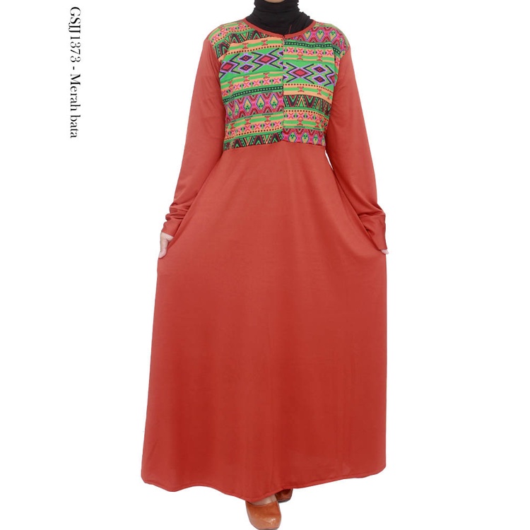 Gamis Wanita bahan jersey kombinasi motif batik songket