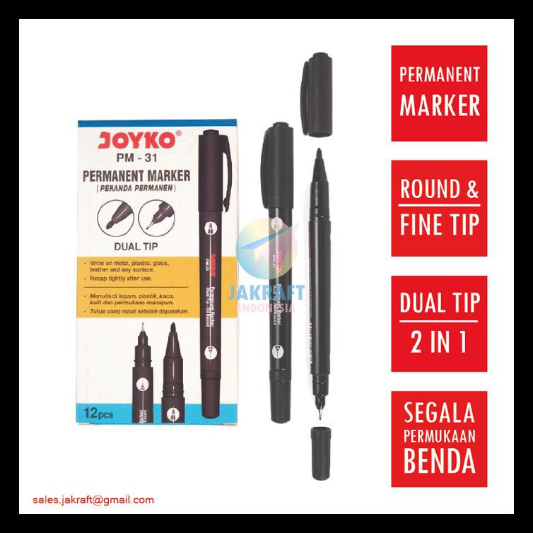

Spidol Permanen Hitam Joyko 2 In 1 Black Permanent Marker Pm-31 Bermutu