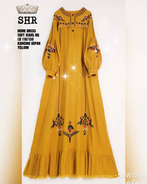 30 READY !!! ORI SHR !!! MAXY GAMIS SOFT JEANS BORDIR BUNGA BUSUI