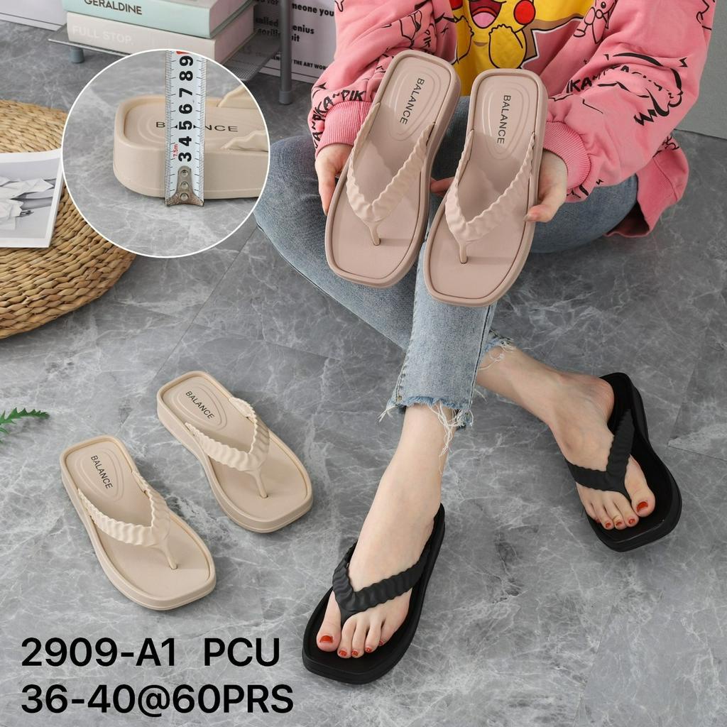 Sandal Jepit Wanita Karet Import BALANCE Motif Polos SOL TEBAL 3CM / 2909-A1