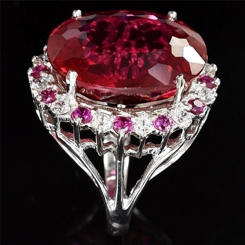 SEUSUK  Cincin Pernikahan Desain Bunga Hias Berlian+Ruby+Tourmaline Gaya Mewah untuk Wanita COD