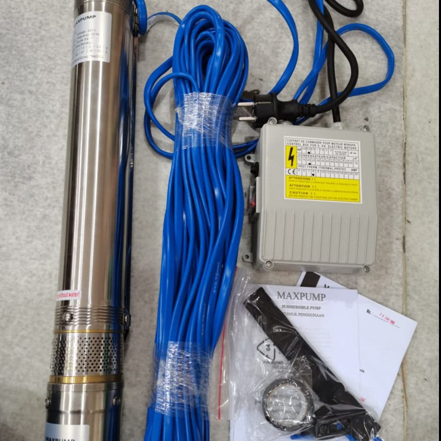 MAXPUMP 3SDM 2.5/10+KABEL 40M Pompa Satelit Submersible Pump Casing 3Inch 370wat plus Kabel Biru 40M