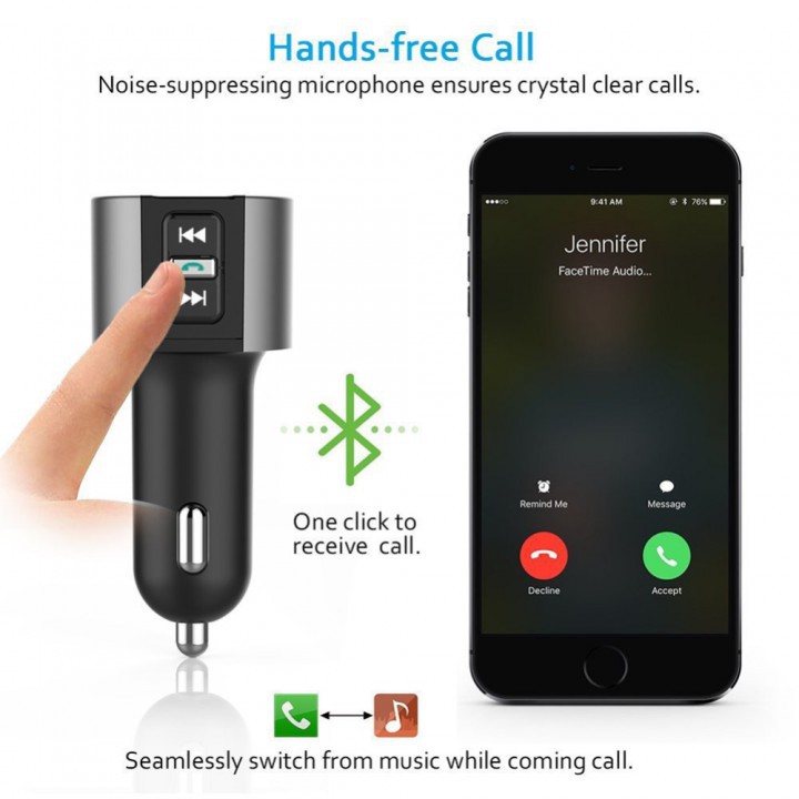 BT56 - Bluetooth Car Kit FM Transmitter QC3.0 3.4A Dual USB Charger