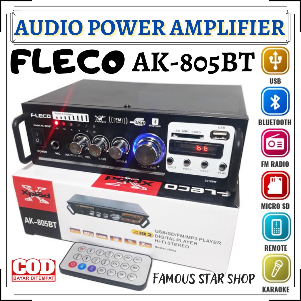 PROMO~Amplifier FLECO AK-805BT ( Bluetooth) Stereo Karaoke + Mp3 player + FM~FMS