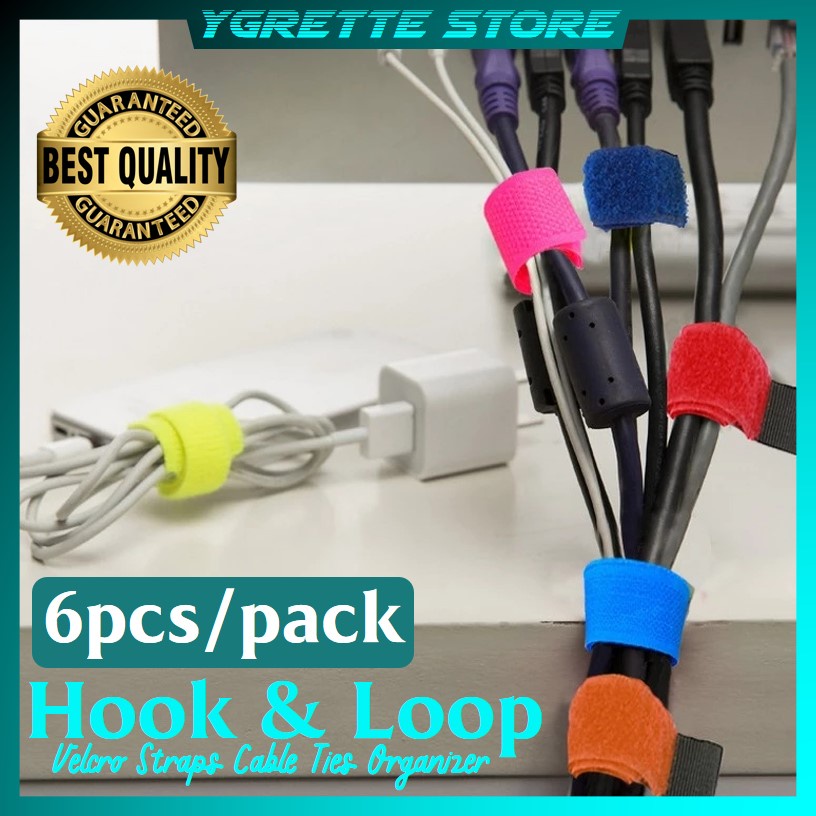 YGRETTE - Hook &amp; Look Klip Kabel Velcro 6 PCS TALI PENGIKAT IKAT KABEL ORGANIZER PERAPI KABEL CABLE MANAGEMENT VELCRO STRAP KRETEKAN