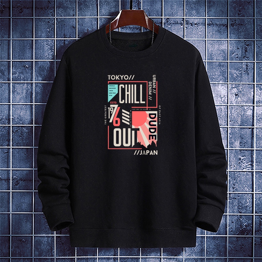 Sweater pria crewneck CHILL OUT sweter cowok distro keren