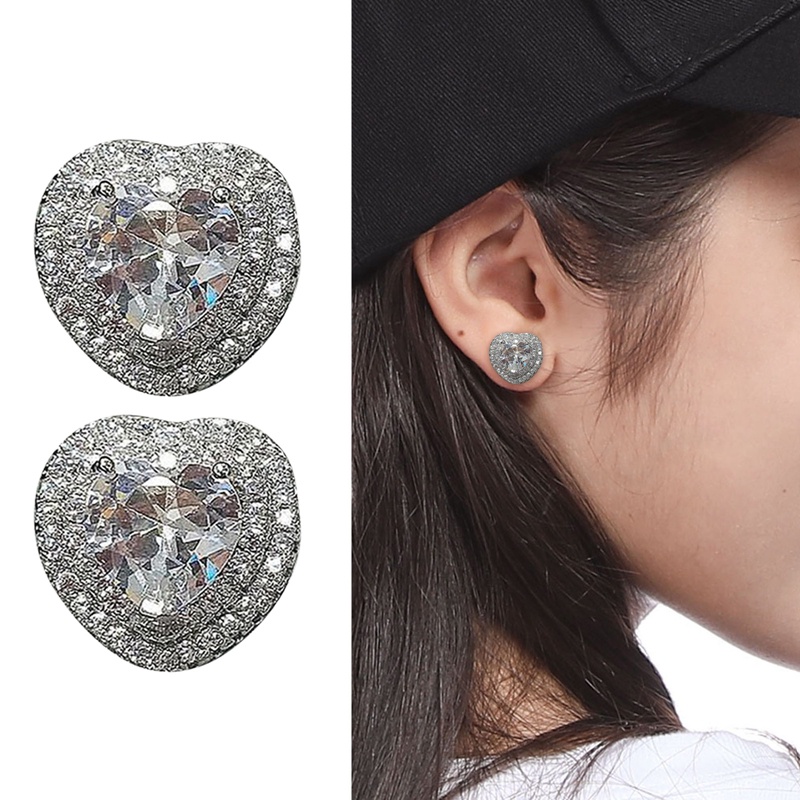 Anting Stud Kristal Bentuk Hati Bahan Cubic Zirconia Untuk Wanita