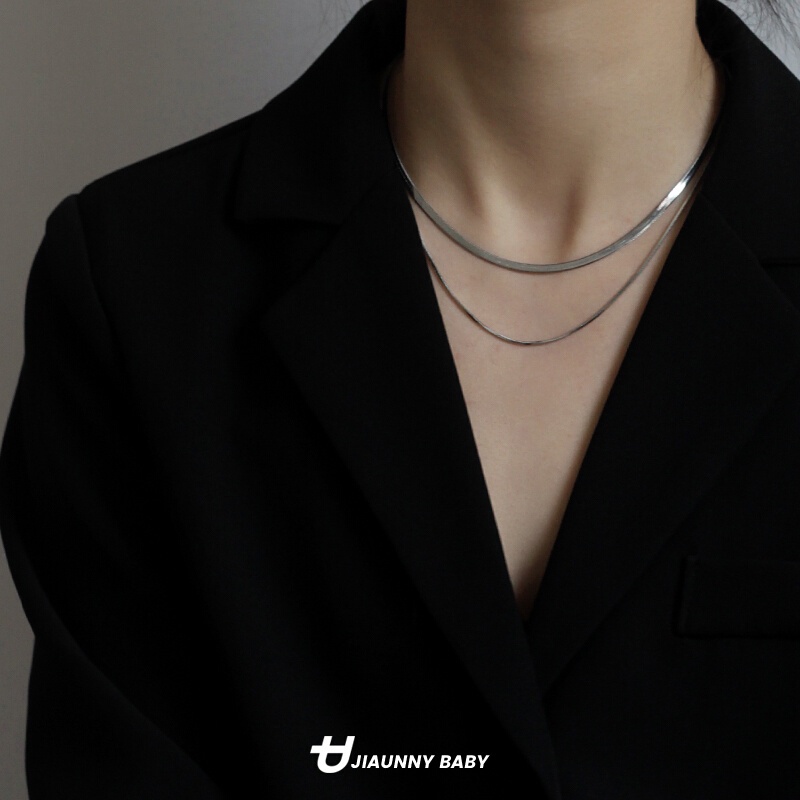 Kalung Model Tulang Ular Ganda Warna Silver Untuk Aksesoris