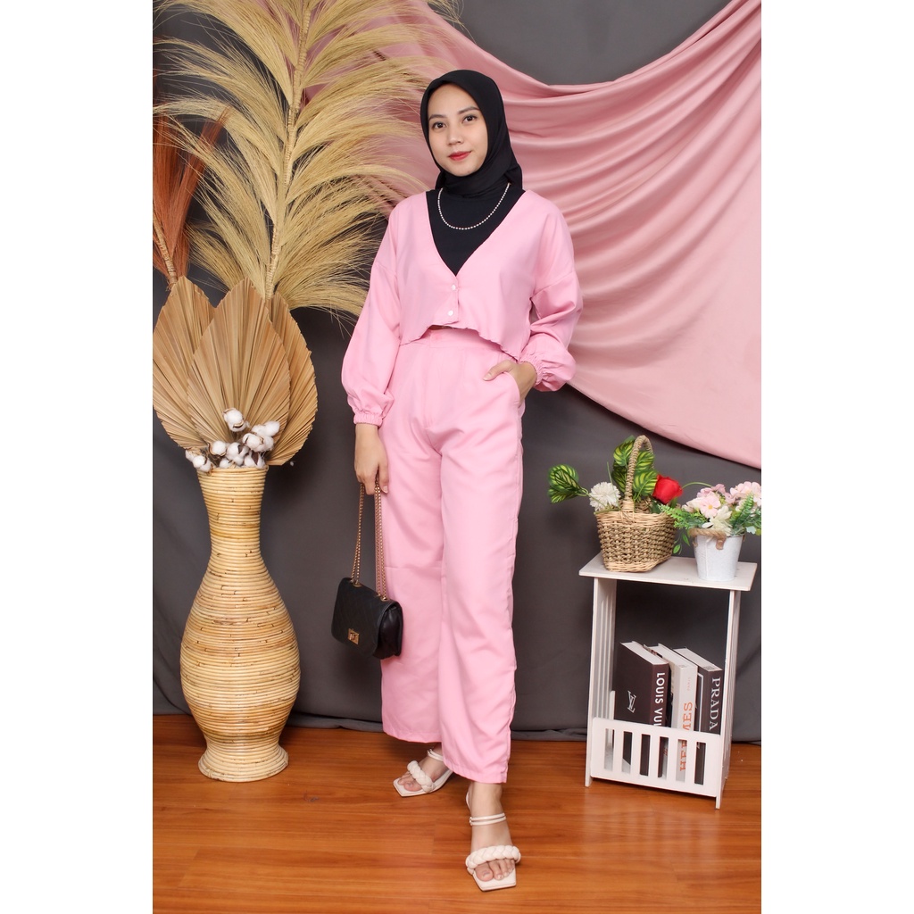 RX Fashion - One Set Hailey Twistcone / SET POPPY / Celana hailey motif / Setelan Wanita Terbaru Berkualitas / Set Korean -BN