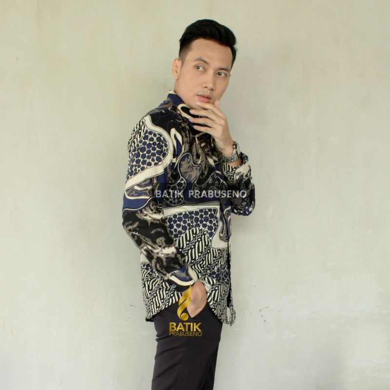 Batik Prabuseno - Trikaya Kemeja Batik Pria Lengan Panjang Slim Fit Katun Printing Premium Lapis Fur