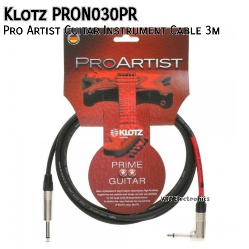 Kabel Gitar Instrumen Klotz PRON030PR Pro Artist Series Guitar Instrument Cable 3m