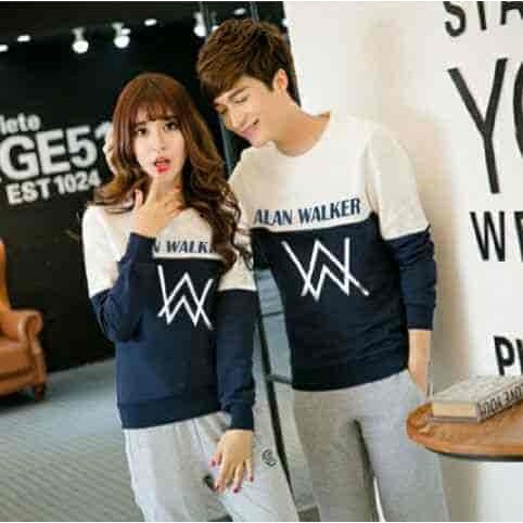 [Cp Alan Walker Navy LT] baju couple babyterry navy