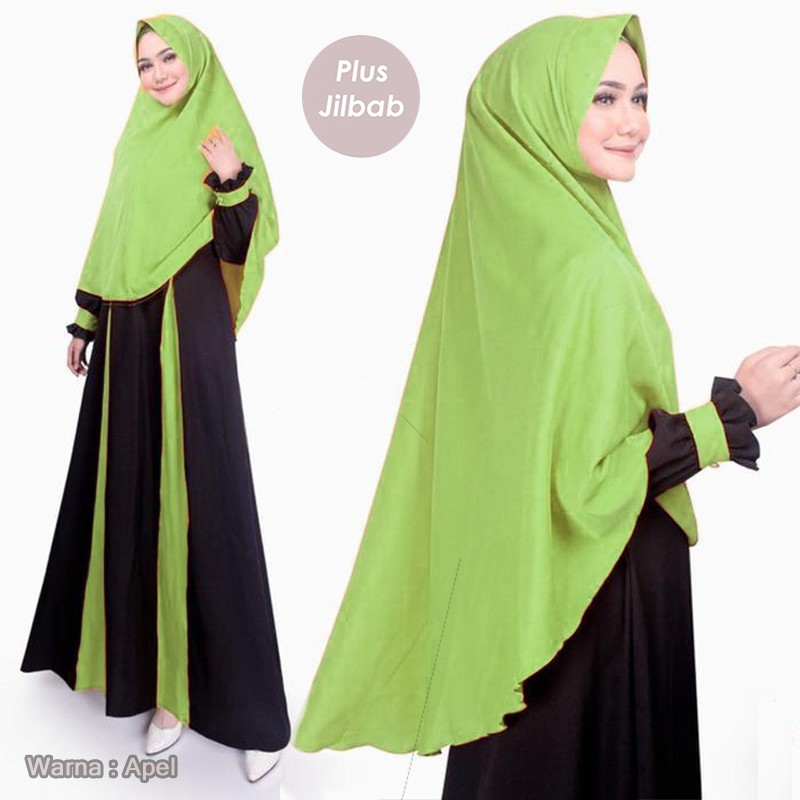 SAFA SYARI TERMURAH! gamis polos 5 warna set khimar Original Moscrepe AJWA BY LUFY