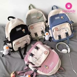 HANABI - Tas ransel sekolah MILK TEA INCLUDE PATCH / BROS Tas kekinian tas casual