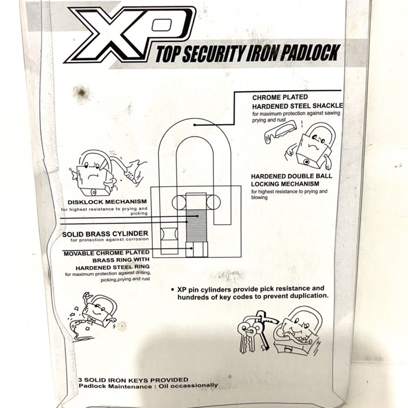 Gembok XP IRON PADLOCK 30 - 30L - 40 - 50 - 60 - 60L / Gembok Silver XP Tool / Gembok Baja Chrom