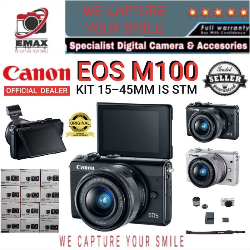 CANON EOS M100 Kit EF-M 15-45 IS STM WiFi Camera Canon M100 Kit Lensa 15-45mm Kamera Mirrorless