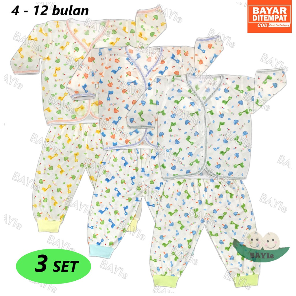 BAYIe - 3 SET Setelan Baju Bayi Panjang+Celana Panjang JUMBO Motif TABUR umur 4 - 12 bulan/baju anak