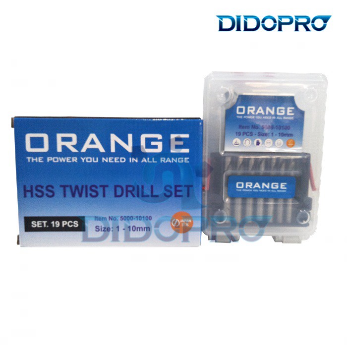 Mata Bor Besi Set 19Pcs 1 - 10 mm ORANGE - HSS TWIST DRILL SET