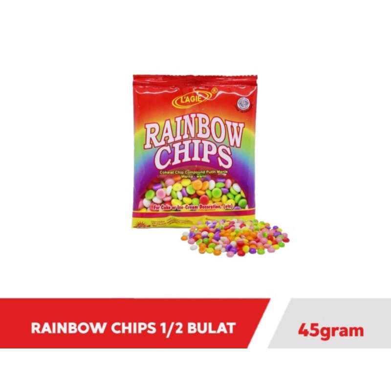 Lagie Coklat Choco Chips Rainbow 1/2 Bulat 45 gr Cokelat Chip warna