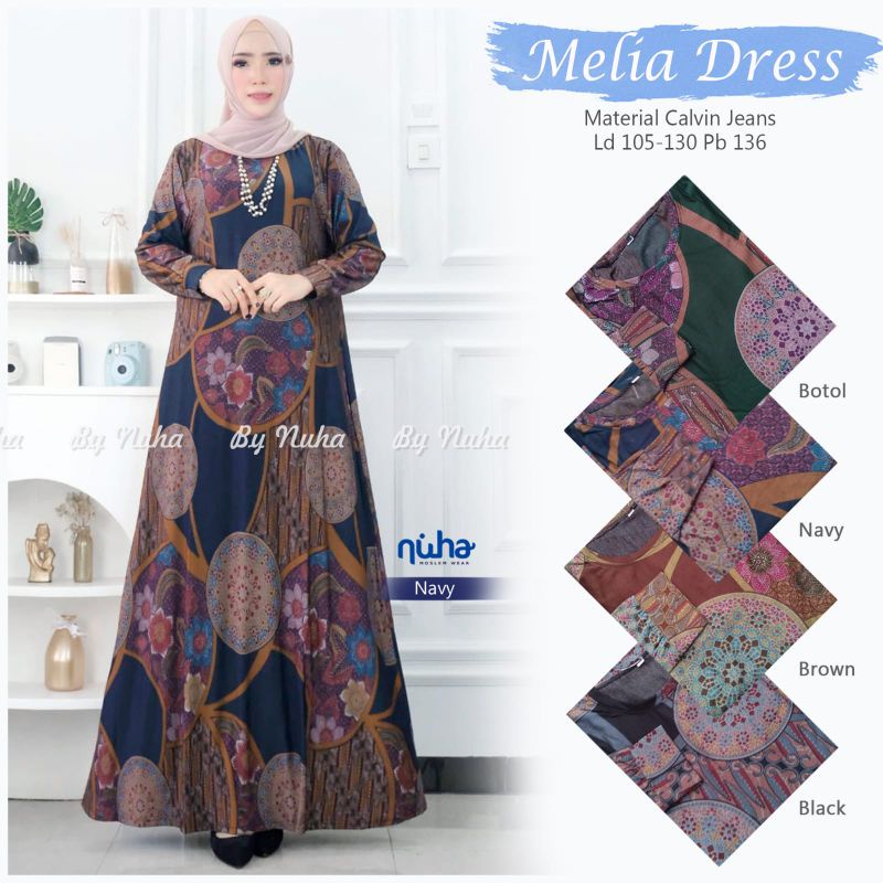 Gamis batik calvin jeans jumbo melia dress LD 105 Bahan calvin jeans super melar