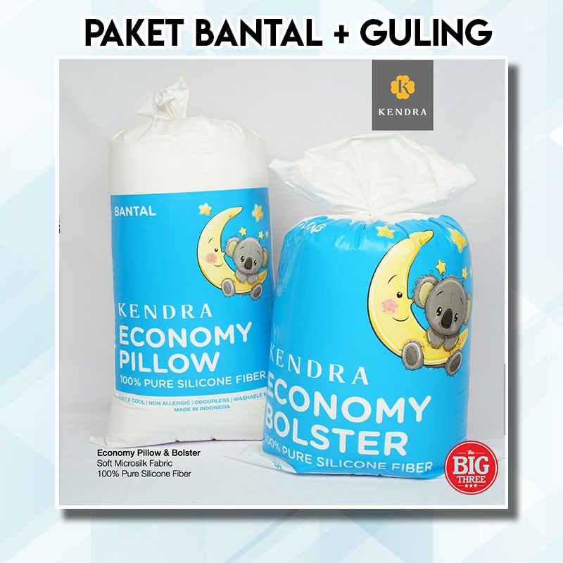 KENDRA ECONOMY - PAKET Bantal + Guling Silikon - Soft Pillow Bolster Super grade AAA - kepala Tidur