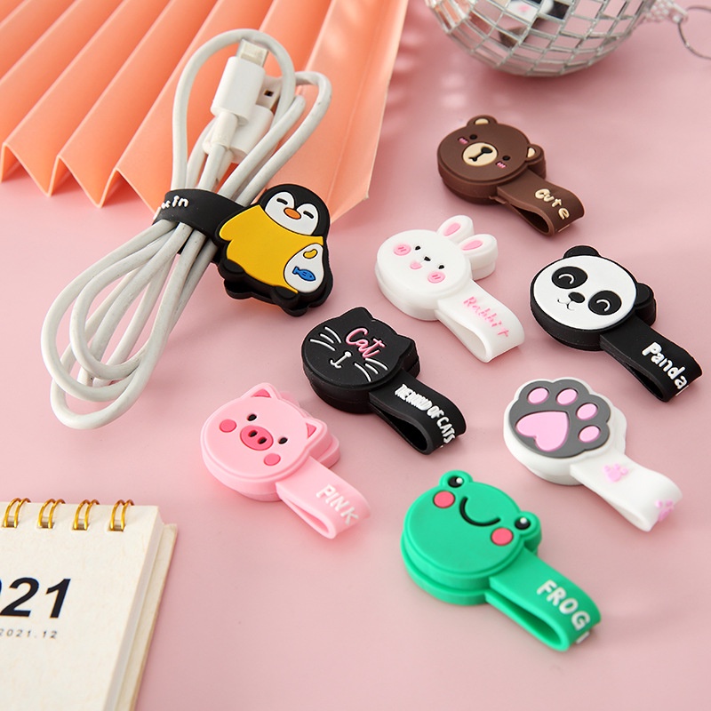 Winder Organizer Kabel Headphone Magnetik Motif Kartun Lucu Bahan Silikonkulit PU