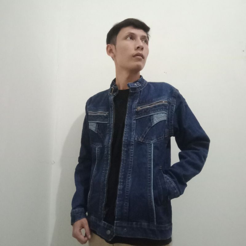 Dfour Jaket Jeans Denim Zipper Resleting JumboM - XXXL