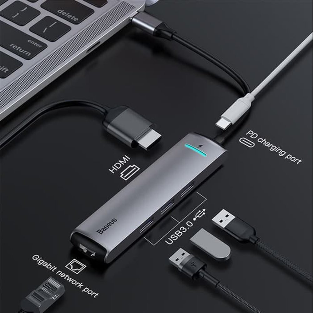 BASEUS ORIGINAL Mechanical Eye 6 in 1 HUB Type C USB Docking Station Adapter Adaptor Laptop Macbook