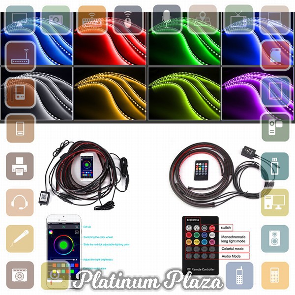 JIAMEN Lampu LED Strip Mobil RGB Underglow Car Body 90/120 cm 4PCS with Bluetooth App`2S1TN2-- Black