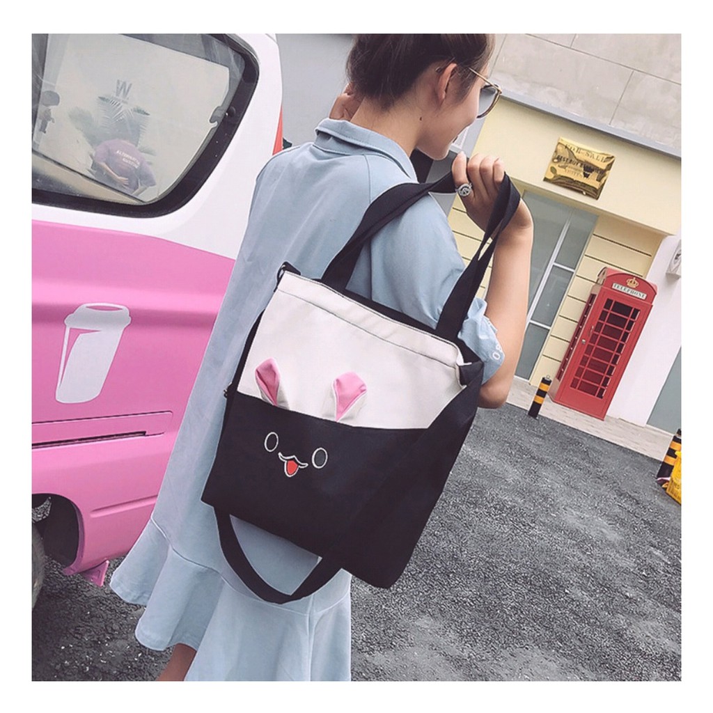 Should Bag - Tas Tote Bag Wanita Resleting Terbaru 2021 Aesthetic Kekinian Motif Carakter RABBIT KELINCI Korea Style Multifungsi