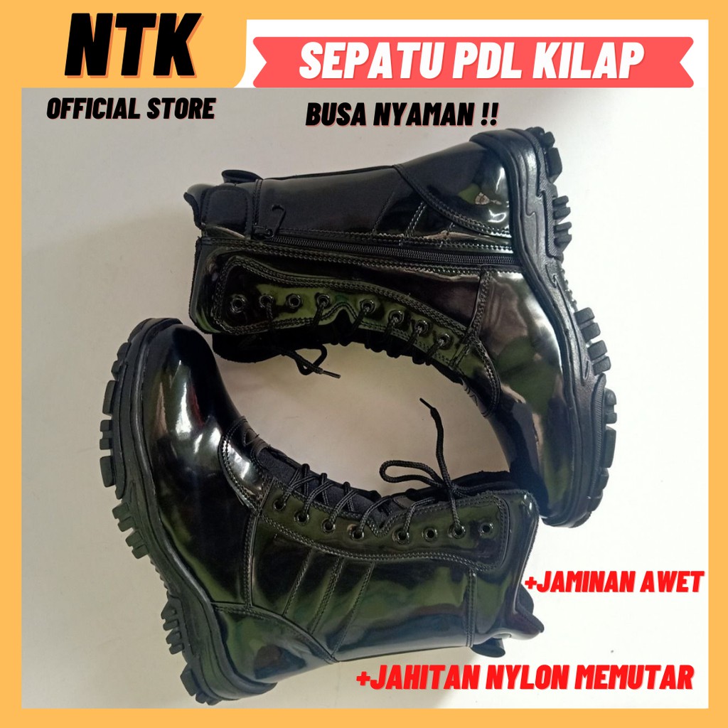 Sepatu PDL Hitam Mengkilap Dinas Tni Polri Satpam Security Banser Anti Semir - Boot LB02