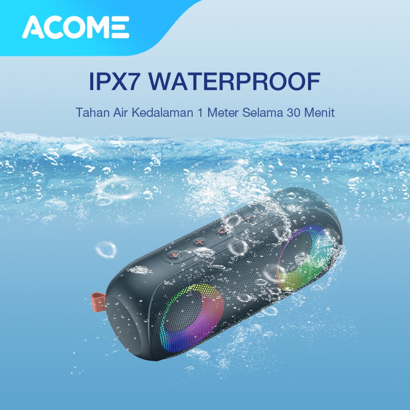 ACOME Super Bass Speaker Bluetooth 5.0 20W IPX7 Waterproof RGB Light Rhyme Rave Party A20