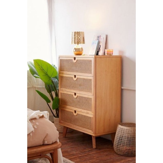 buffet konsol rotan , lemari 4 laci , nakas 4 laci
